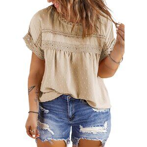 Plus Size Women’s Short Sleeve Crochet Lace Top Casual Blouse 1X-5X